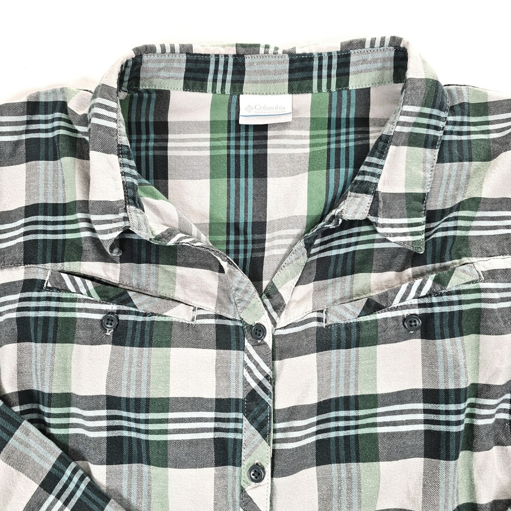 Columbia Womens XL Green Plaid Flannel Button Down Lg Sleeve Hiking Shirt Cotton - Picture 1 of 8
